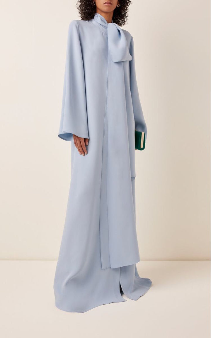 bow-neck draped gown with side slit – REZIIN