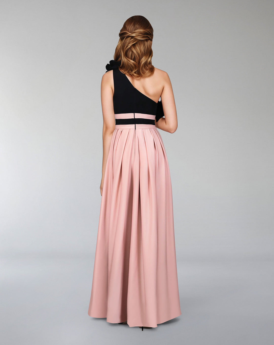 Shoulder off bicolour dress with 3D flowers - MALLEN