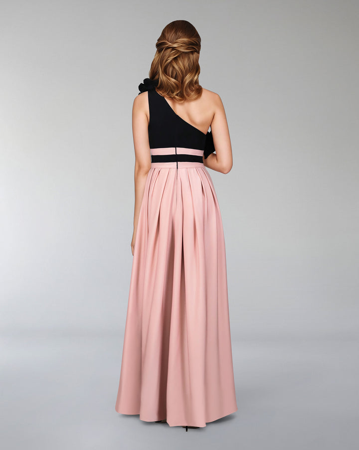 Shoulder off bicolour dress with 3D flowers - MALLEN