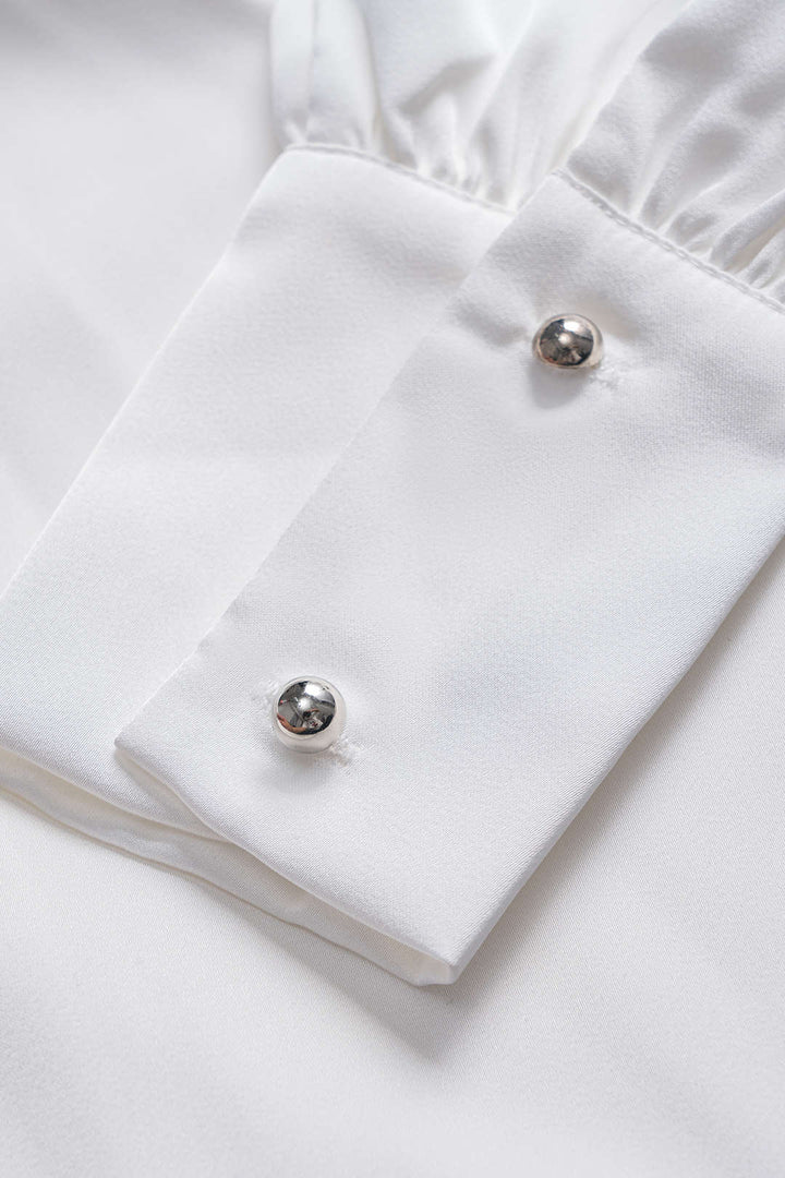 Satin Button Tie Long-Sleeve Shirt With Tie