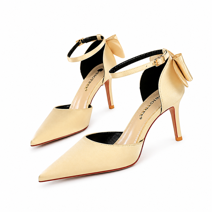 Fuchsia Satin Pointed-Toe Heels with Ankle Strap Bow – ROSÉVA