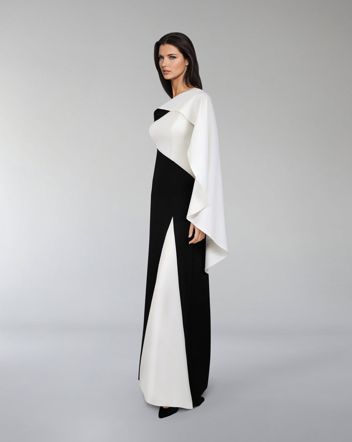 Bicolor - shoulder off dress with cape sleeve-Lottie
