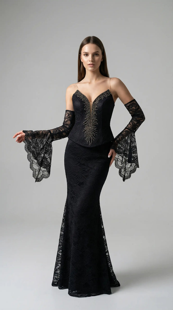 Mermaid-style evening dress with a corset-embellished bodice 2471 - SILSA