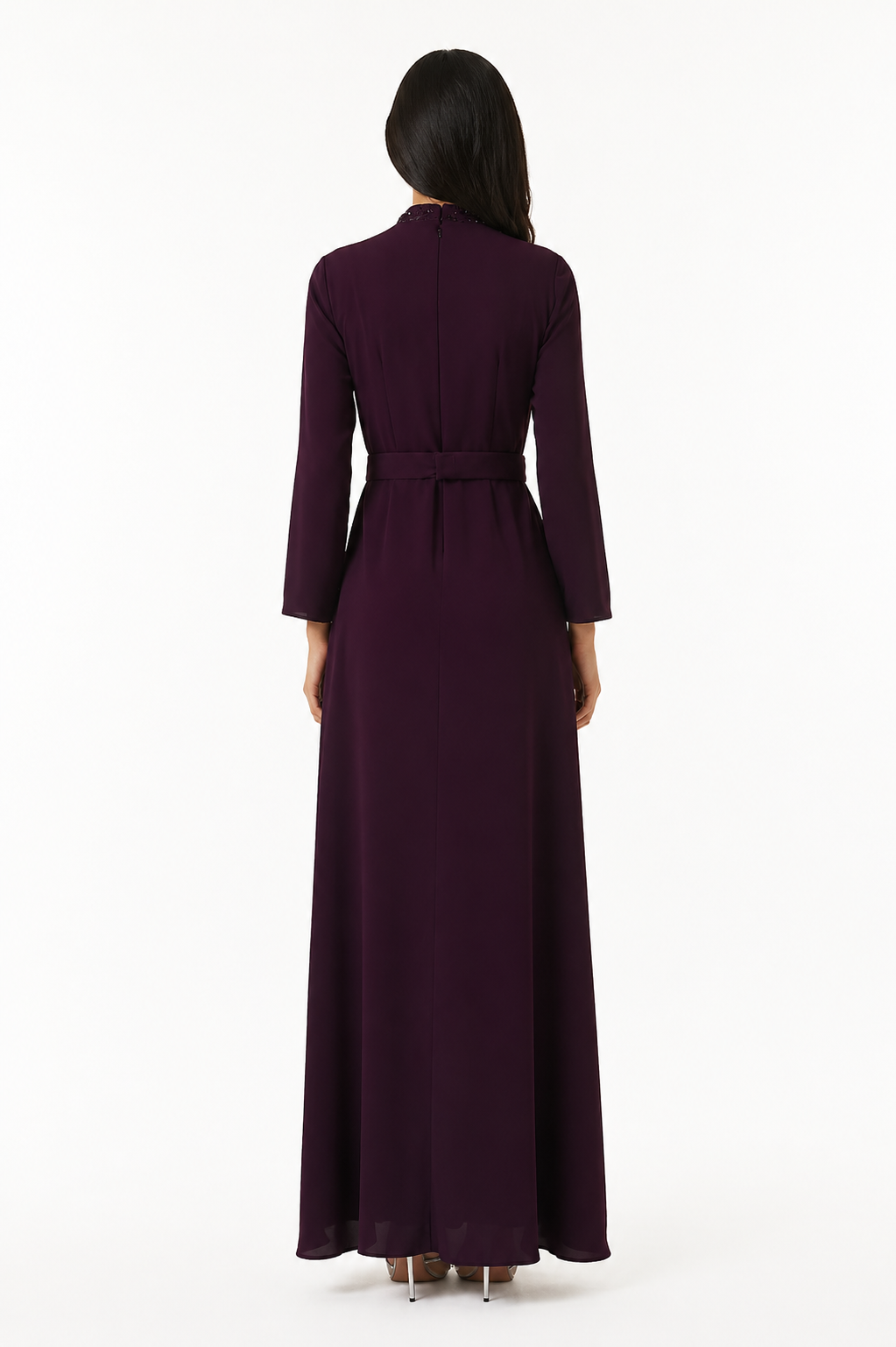 Plum High-Neck Embroidered Pleated Maxi Dress – SERAPHINE