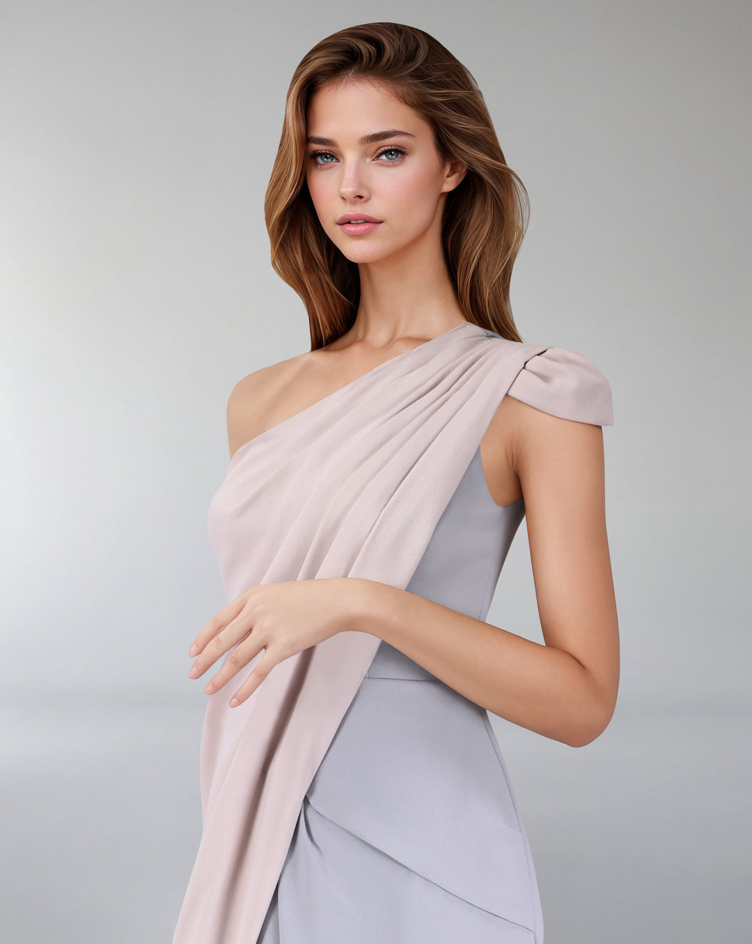 Bicolour asymmetrical draped dress-ODD-Loretta