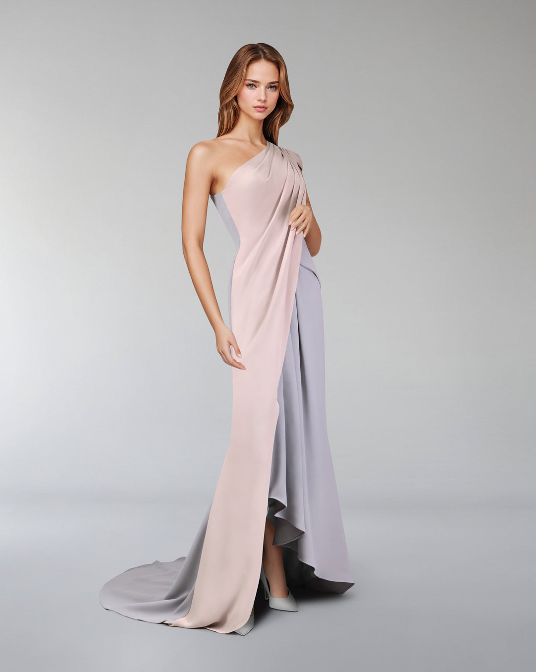 Bicolour asymmetrical draped dress-ODD-Loretta