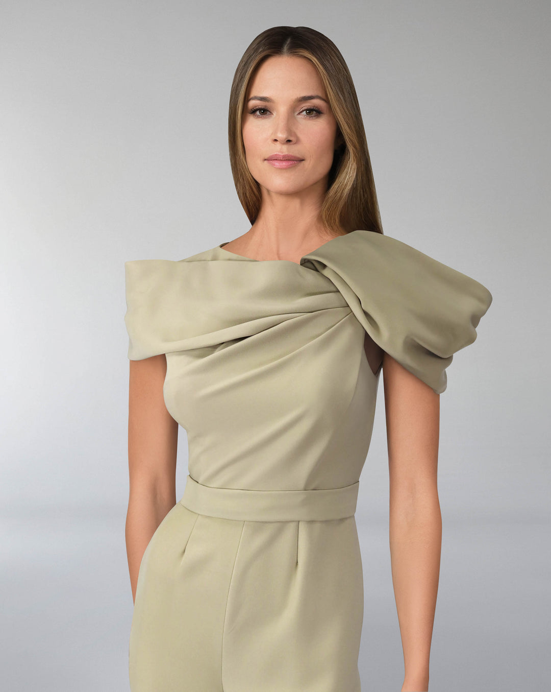 Draped neckline jumpsuit with waistband-Balsar