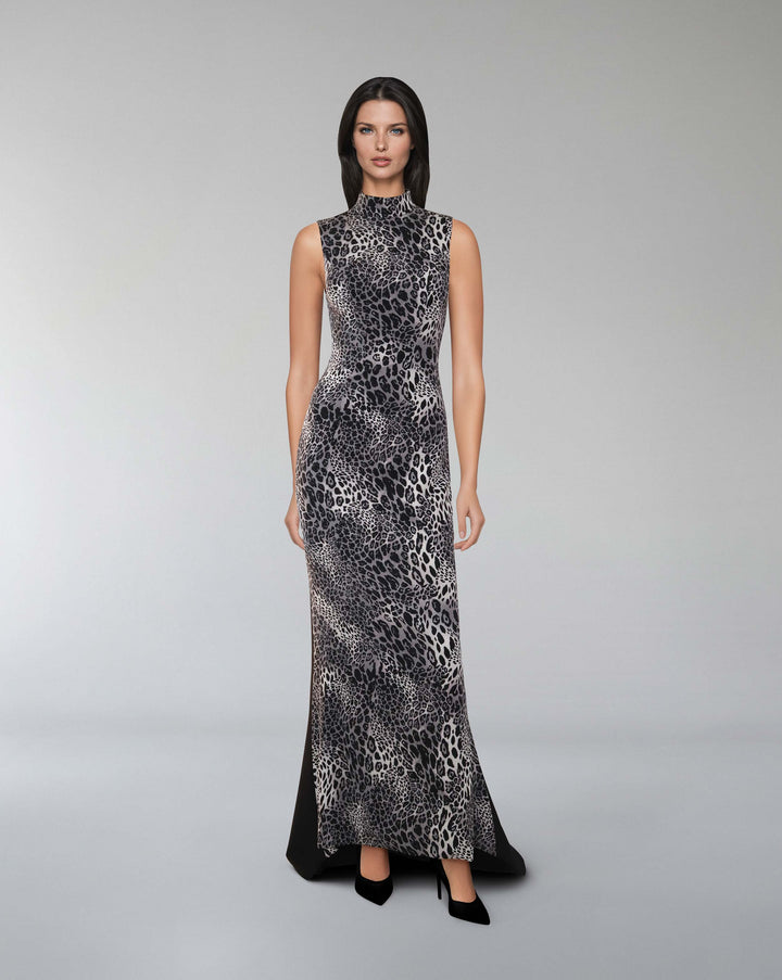 Sleeveless leopard printed dress with train - POLEEN
