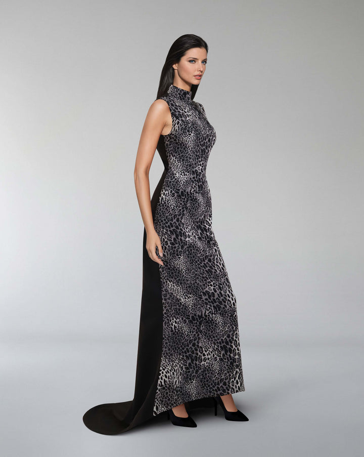 Sleeveless leopard printed dress with train - POLEEN