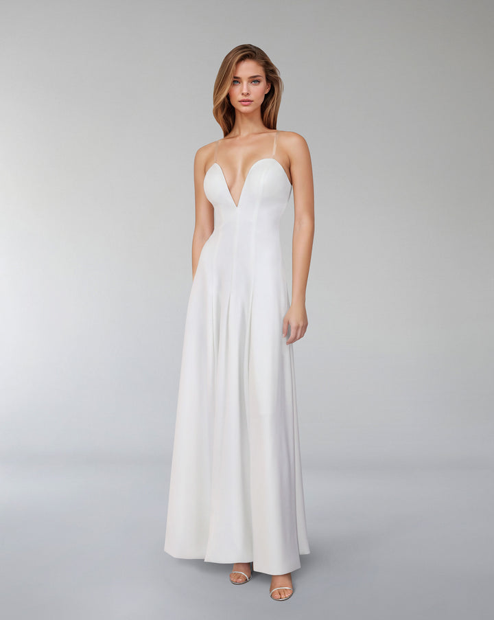 Hearted neckline dress with maxi cape-Sulaaf