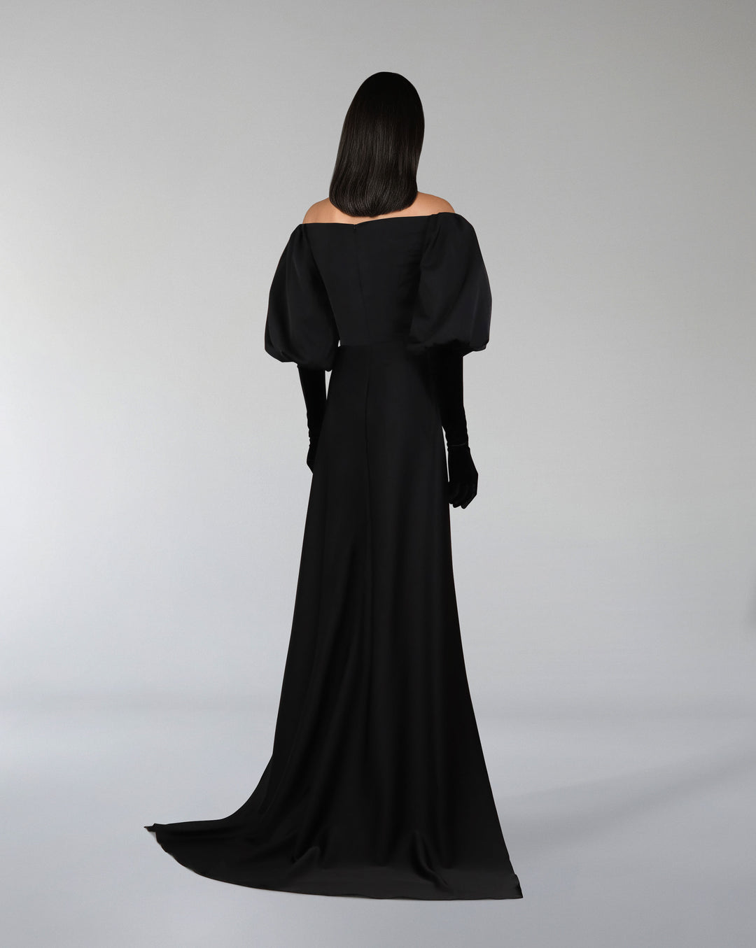 أكتاف قبالة فستان بيكولور مع الأكمام المنتفخة والقفازات - لواه