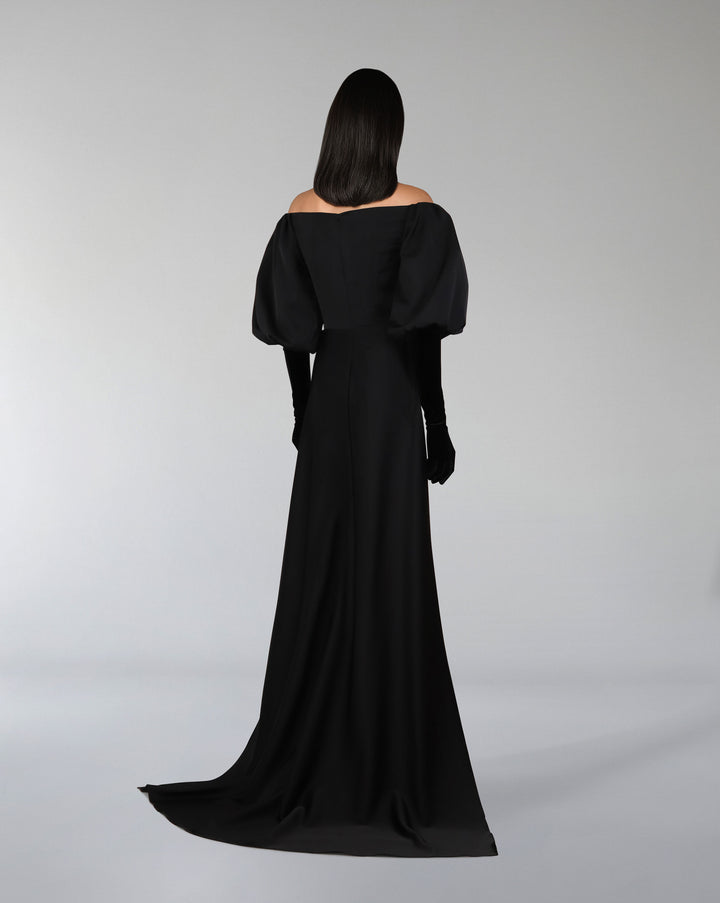 أكتاف قبالة فستان بيكولور مع الأكمام المنتفخة والقفازات - لواه