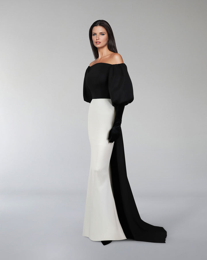 أكتاف قبالة فستان بيكولور مع الأكمام المنتفخة والقفازات - لواه