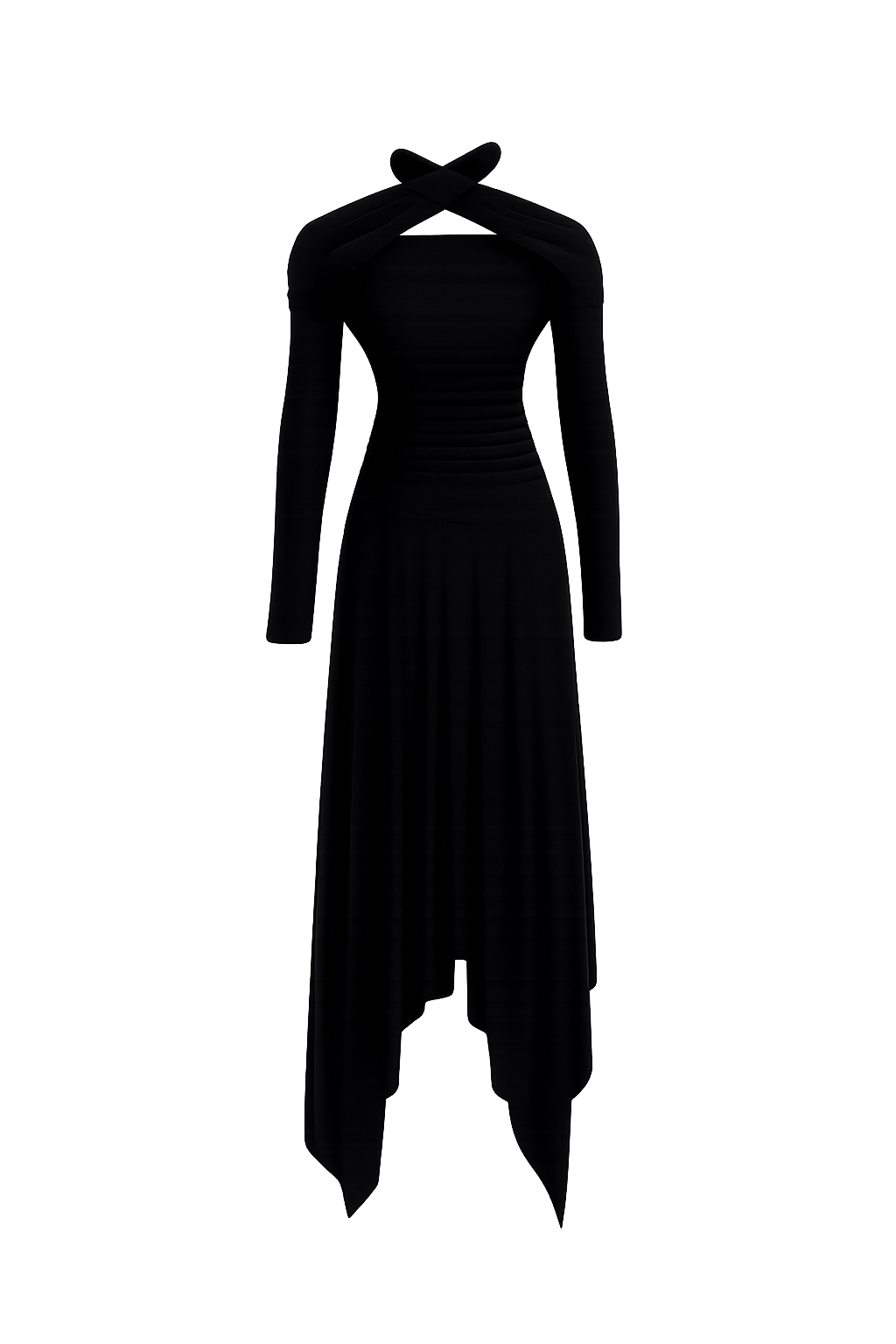 Twist Neck Asymmetrical Maxi Dress - Noir