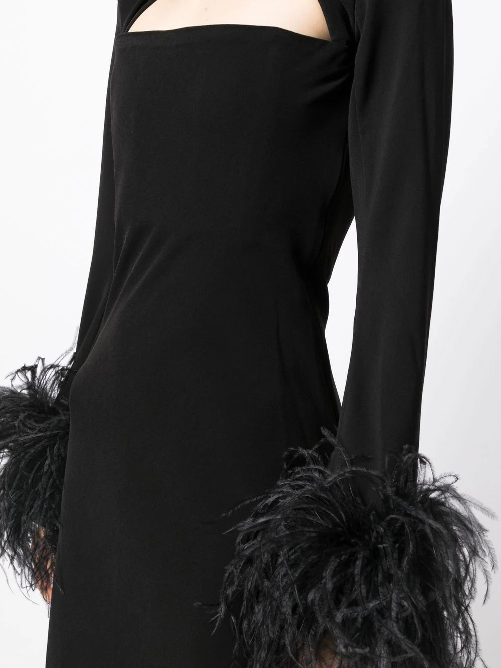 Cutout midi dress with feathered cuffs – Rovin