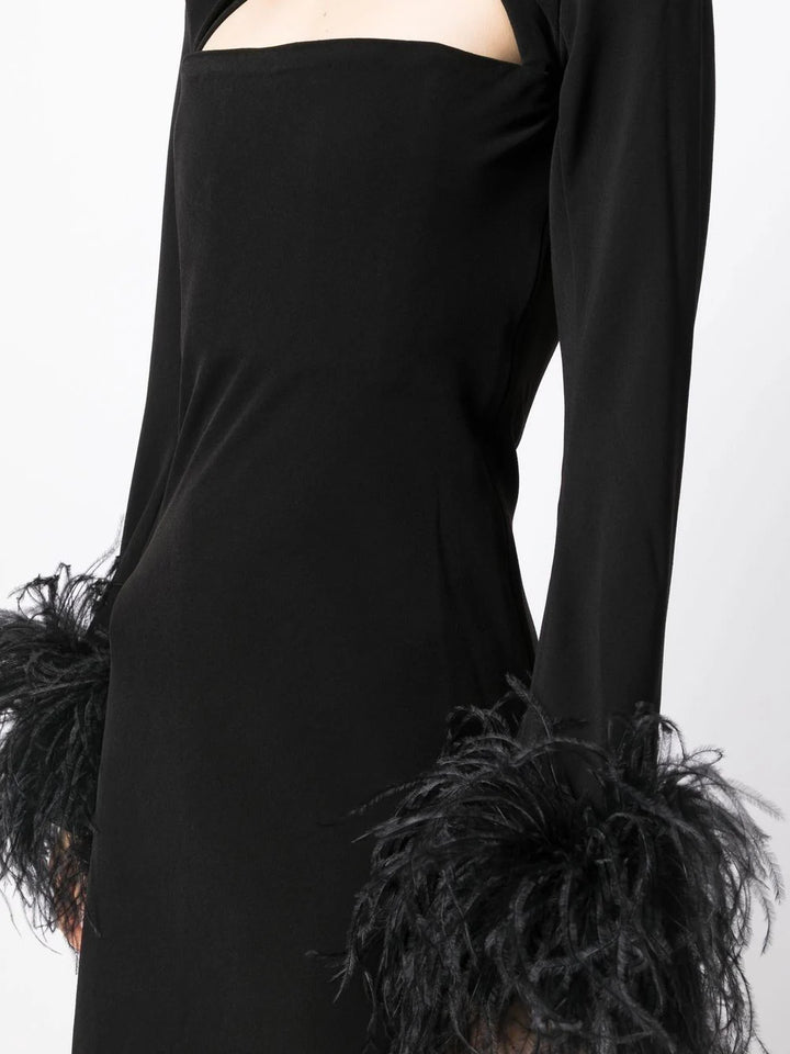 Cutout midi dress with feathered cuffs – Rovin