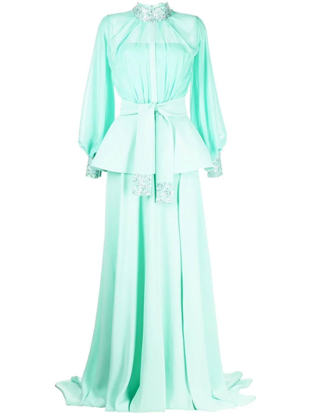 crystal-cuff silk gown with waist tie – Nolee