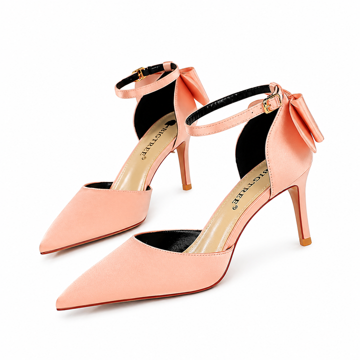 Fuchsia Satin Pointed-Toe Heels with Ankle Strap Bow – ROSÉVA