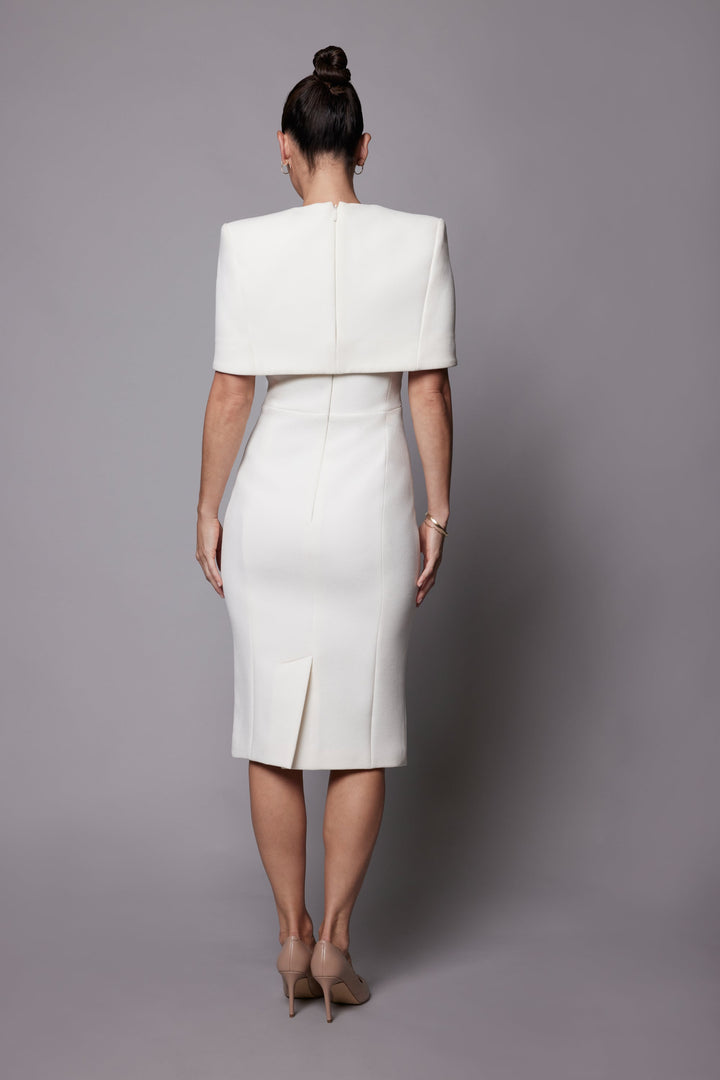 structured cape-sleeve midi dress – DEILIE