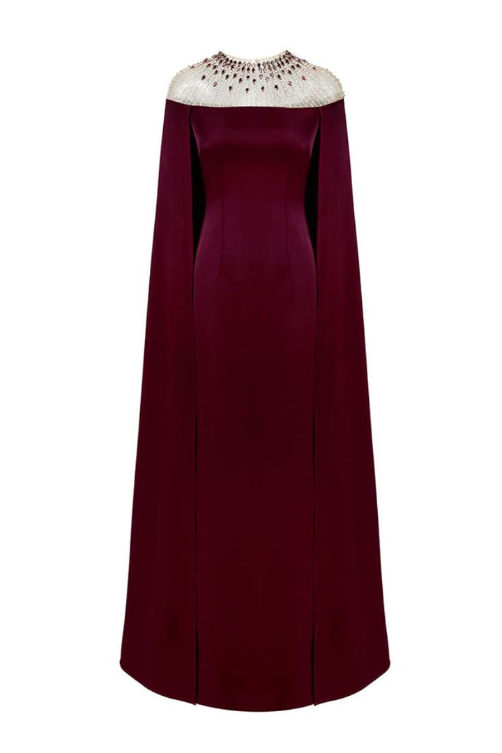 embellished cape gown with crystal neckline – ROYALE