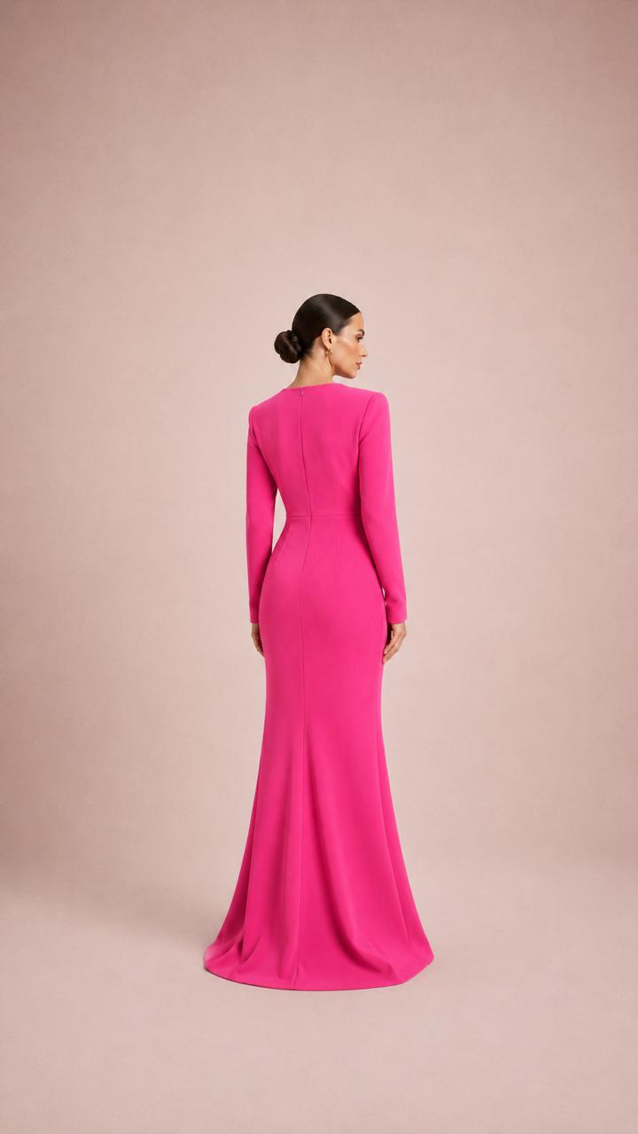 Fuchsia Bow-Detail Long Sleeve Gown – ROSELLA