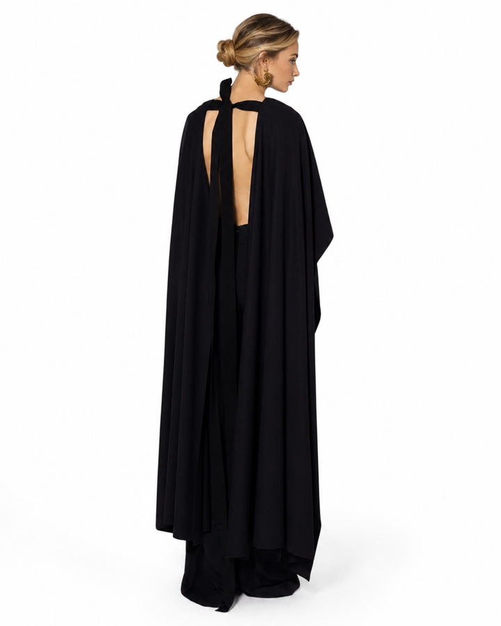 Cape Overlay Wide-Leg Jumpsuit - Noir