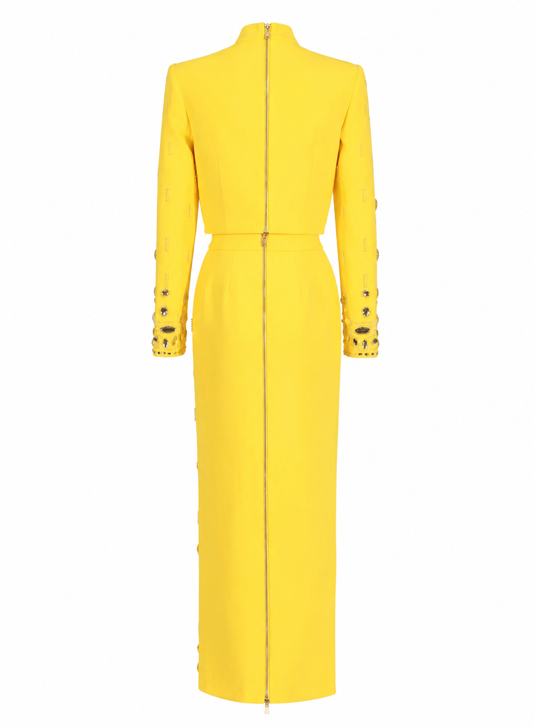 Radiant Crystal Embellished High Neck Maxi Dress - Sunshine