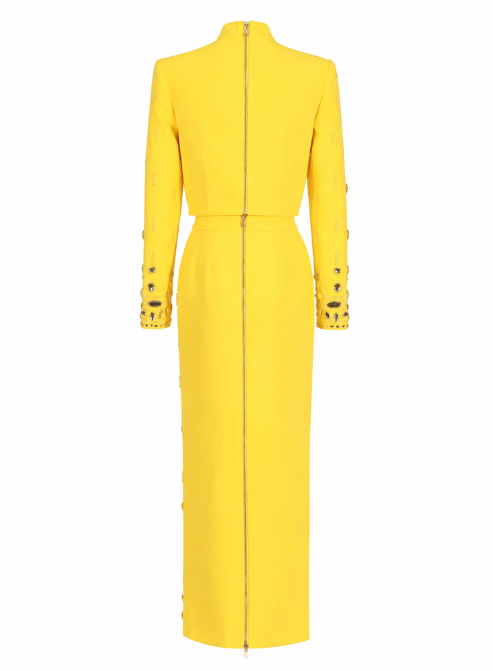 Radiant Crystal Embellished High Neck Maxi Dress - Sunshine