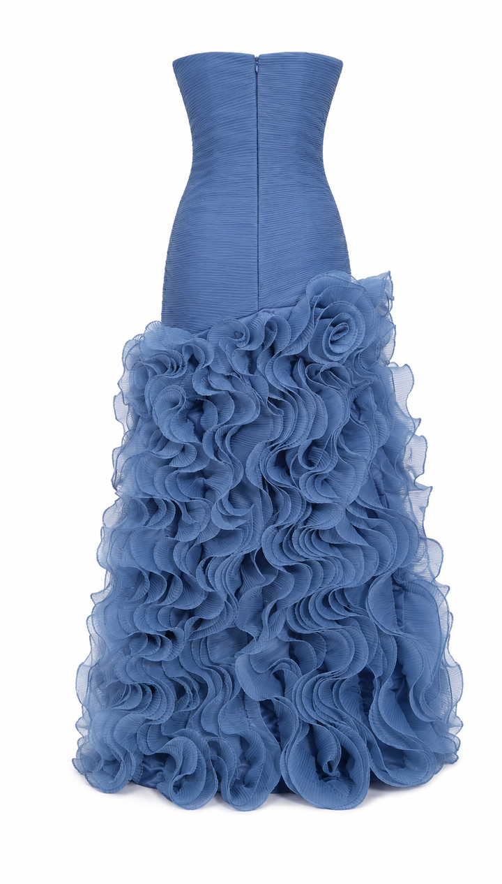 Sculpted Ruffle Evening Gown - Azure