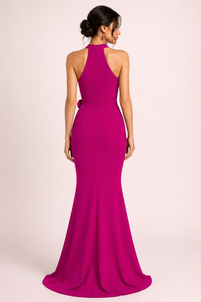 Fuchsia Halter Bow Mermaid Gown – MAGENTA