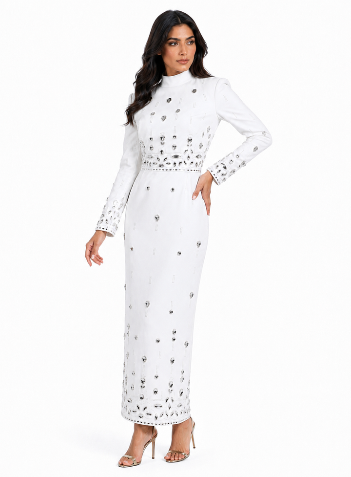 Radiant Crystal Embellished High Neck Maxi Dress - Sunshinee