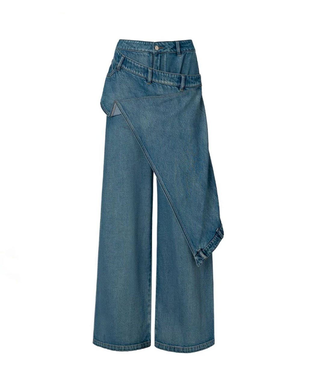 Asymmetric Wrap Wide Leg Denim Pants - Nova