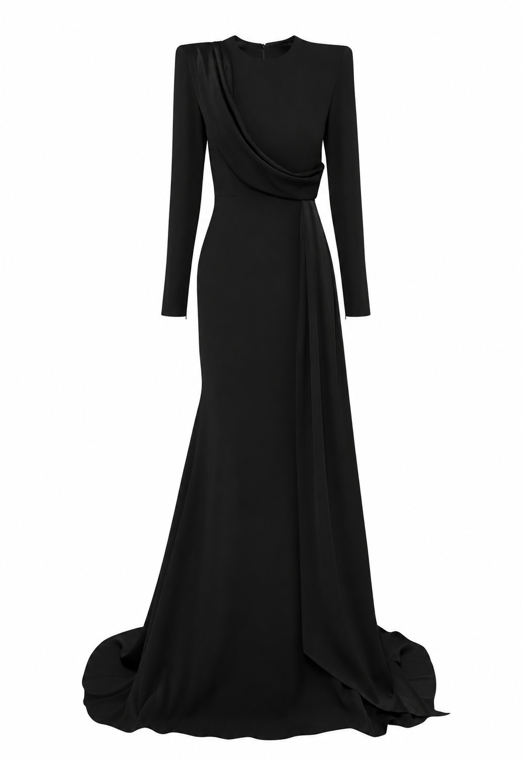 Draped Long Sleeve Maxi Gown - Pearl
