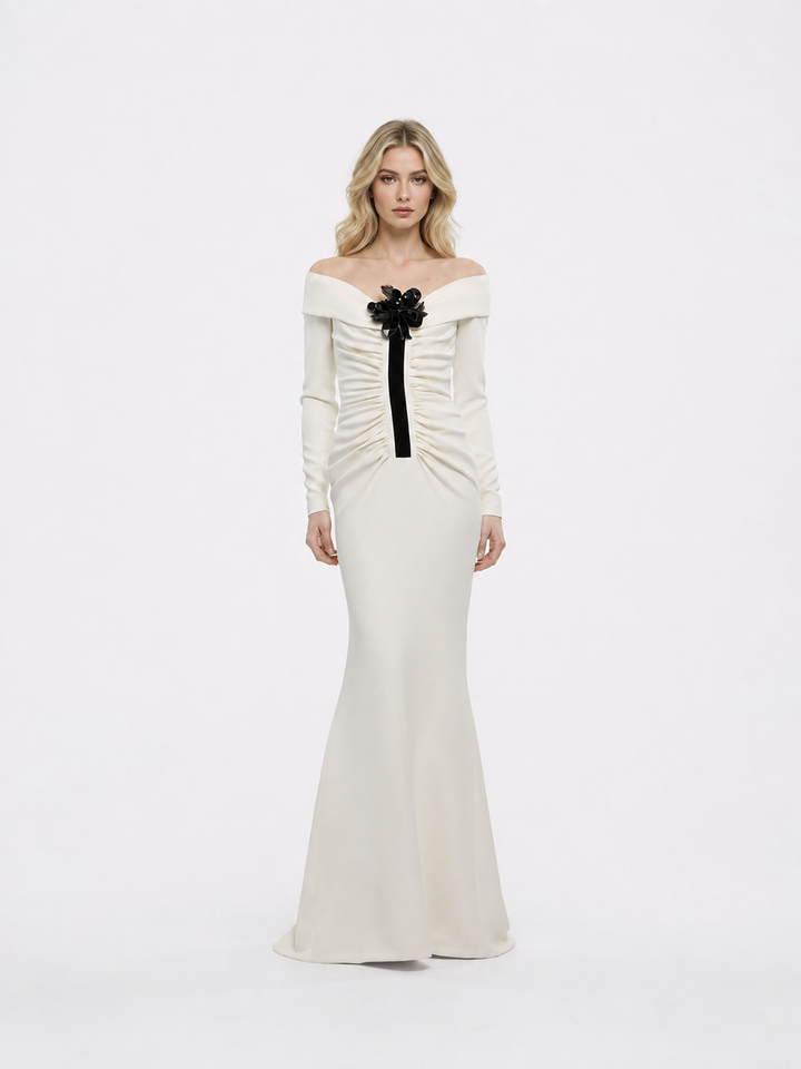 Ivory Off-Shoulder Ruched Mermaid Gown – Verona