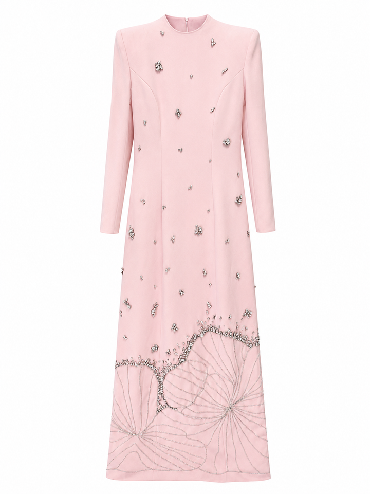Crystal Embellished Maxi Dress - Blush