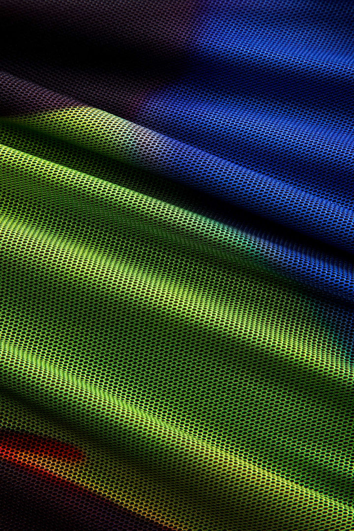 Abstract Print Mesh Patchwork Corset Long-Sleeve Top