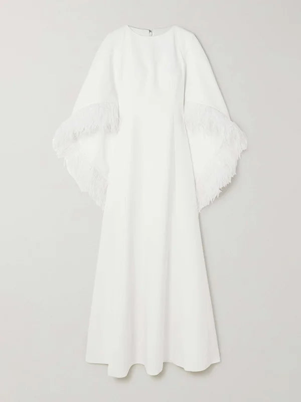 feather-cuff flared gown – Zerien