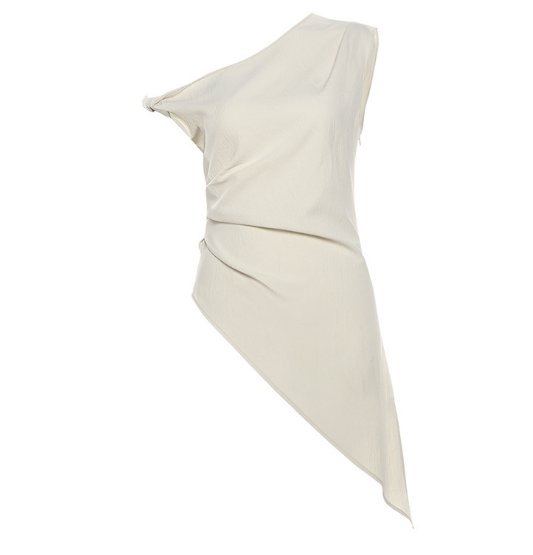 one-shoulder draped asymmetrical top - IVORYAN
