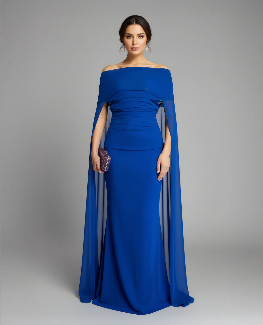 off-shoulder draped cape gown – Noral-1