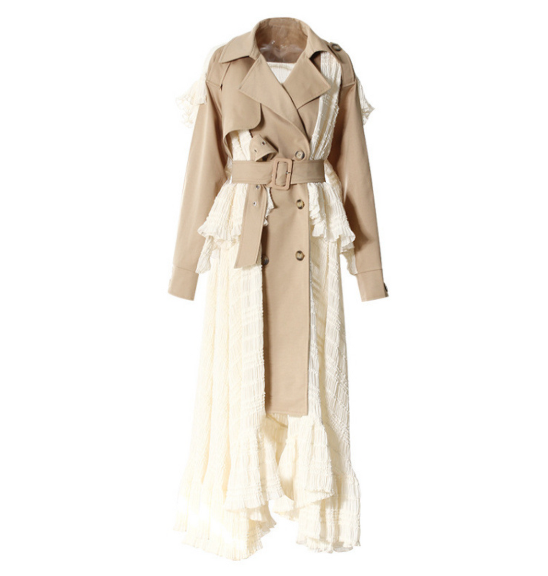 belted trench coat with pleated maxi skirt - Jayah