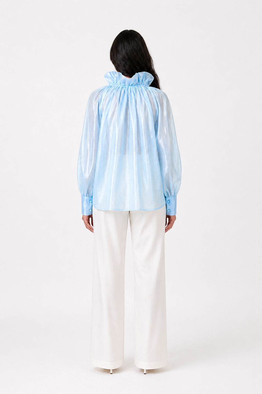 Sky Blue Sheer Bow Blouse – AZURÉ