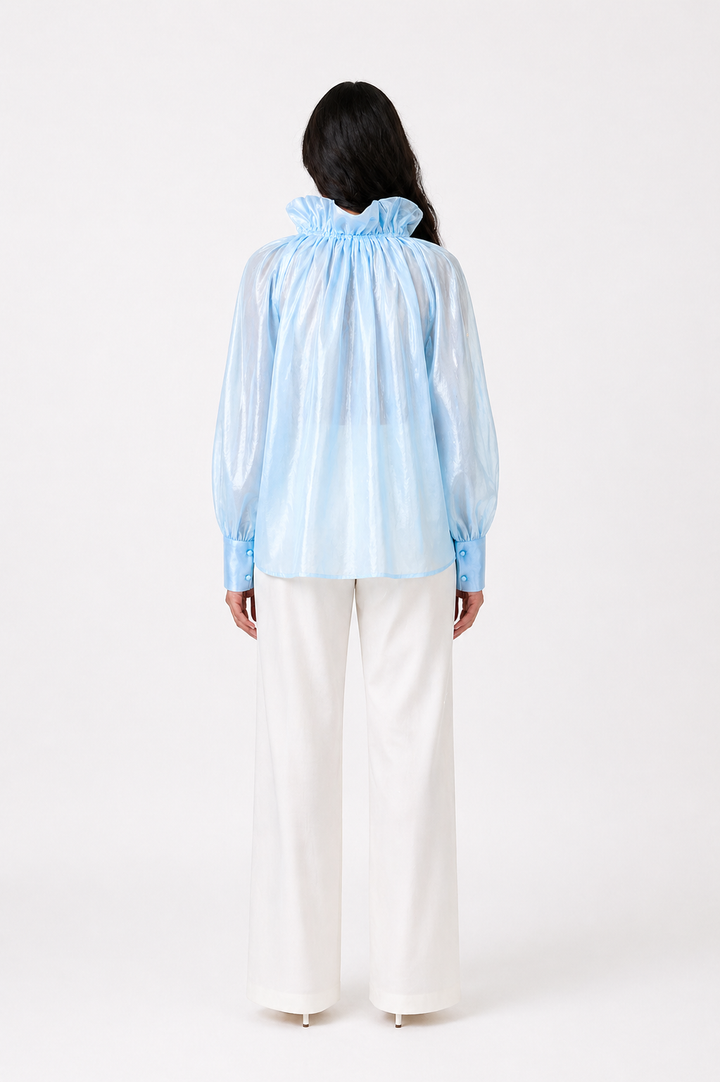 Sky Blue Sheer Bow Blouse – AZURÉ