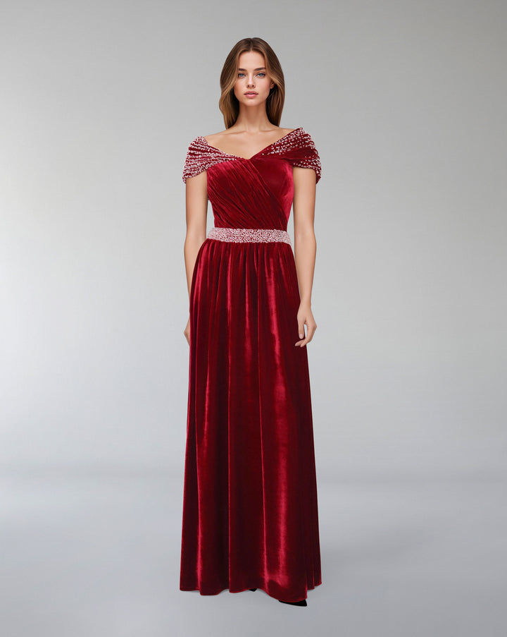 Draped velvet dress with crystals - NADINE
