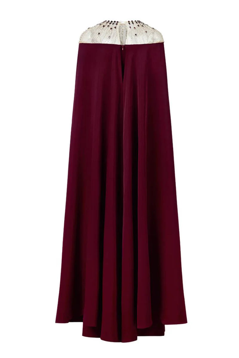 embellished cape gown with crystal neckline – ROYALE