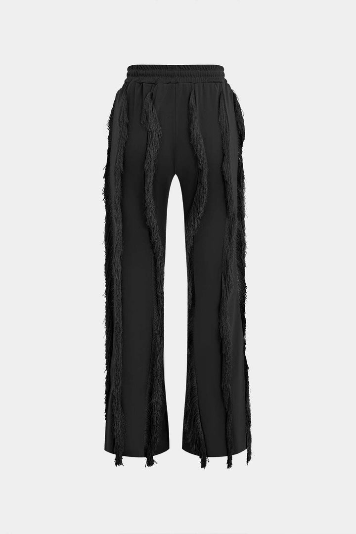 Bustier Slip Bodysuit And Fringe Tie Front Wide Leg Trousers Set