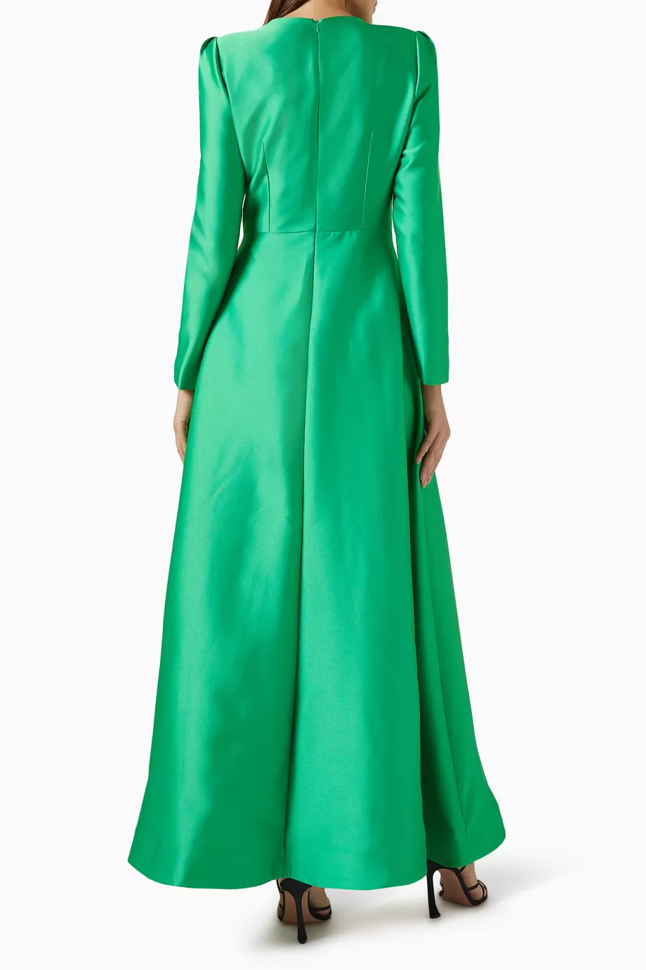 embellished satin gown with contrast belt – Rolien