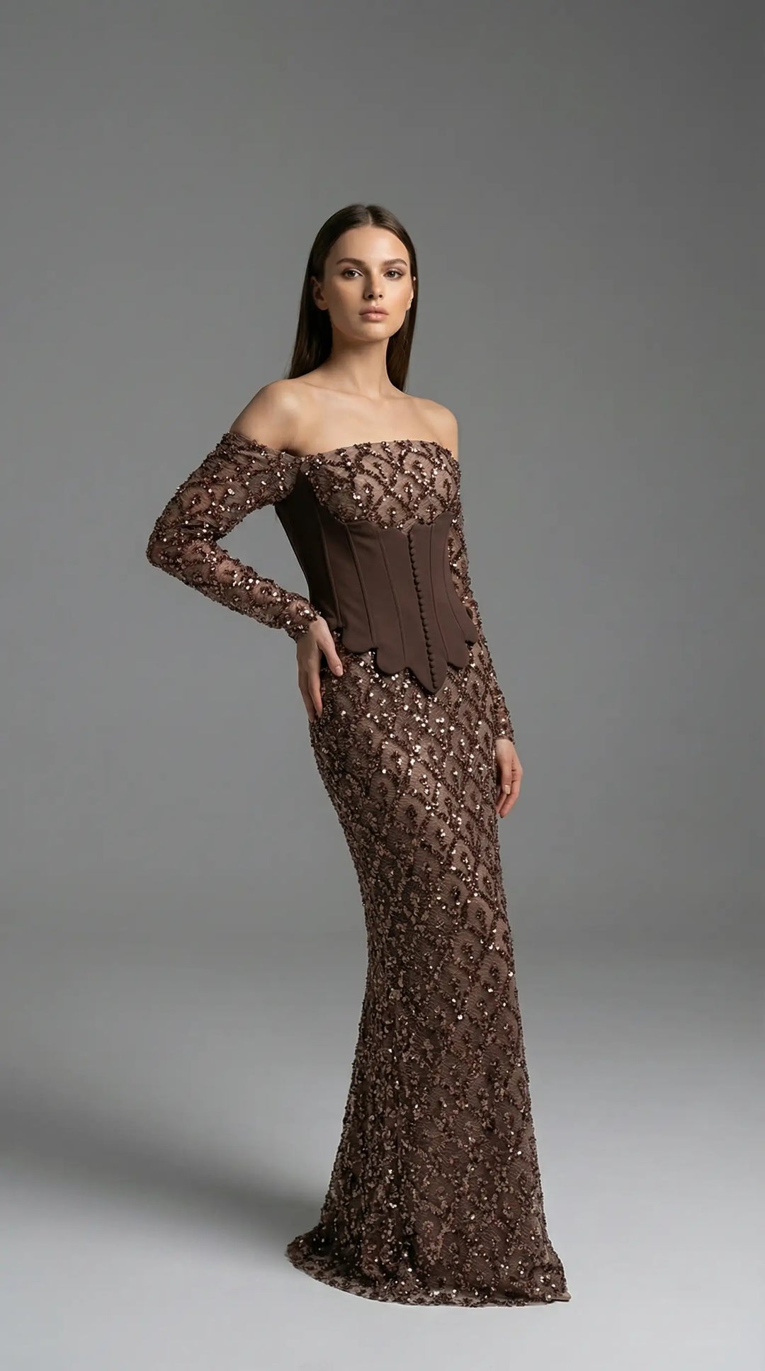 Sequined mermaid dress with corset waist details 2454- MALIYA