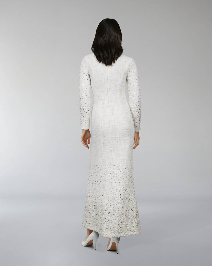 Long-Sleeve Beaded Column Dress - CELESTE