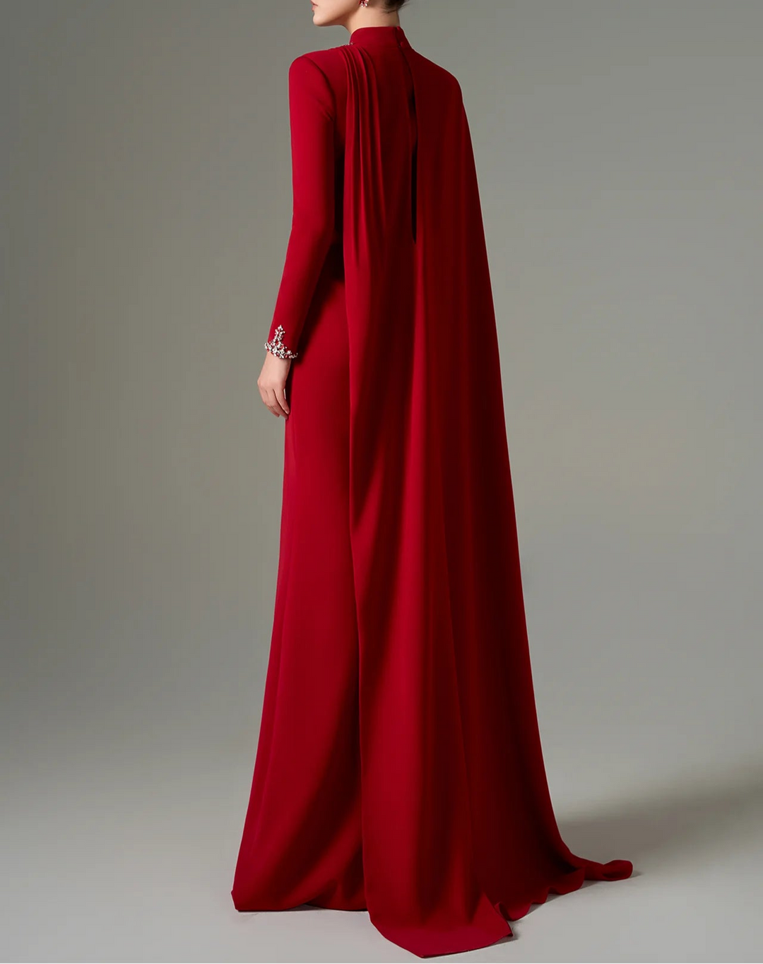 High-neck column dress with embellished draped detail – SUBY-1