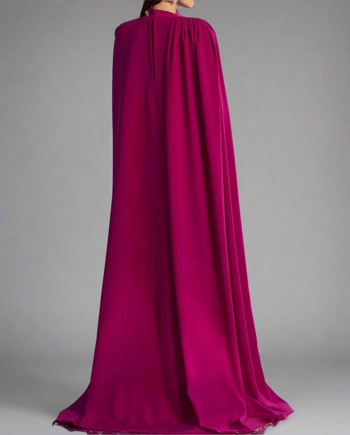 High-neck column dress with embellished maxi cape – Fugara-1